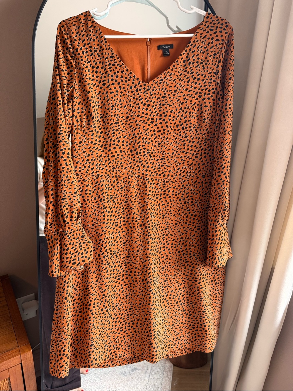 Ann Taylor Factory Leopard Print Long Sleeve Shift Dress Size 10